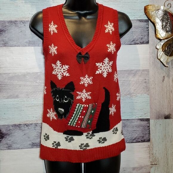 Xhiliration Sz S Sleeveless Dog Snowflake Christmas Pullover UGLY PARTY Sweater - Picture 1 of 9
